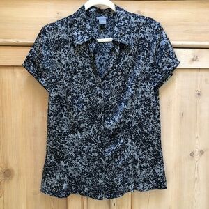 Ann Taylor Gray Black Printed Silk Blouse Size 10
